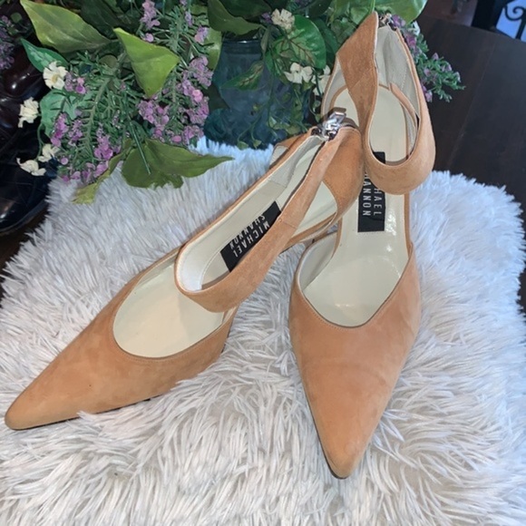 Michael Shannon Tan Suede Leather Pumps with Ankle Strap and Back Zipper Size 9B - Picture 6 of 10